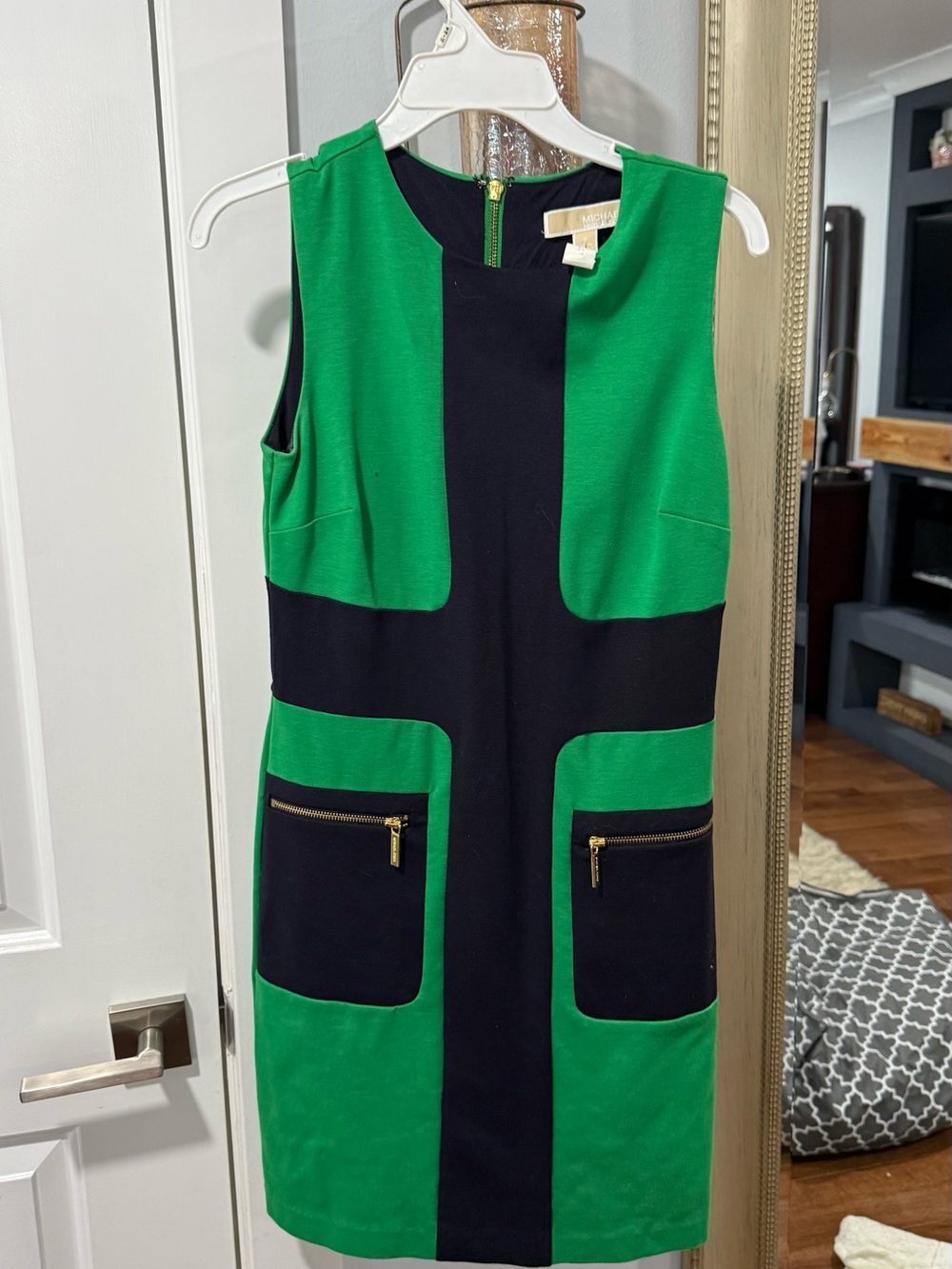 Michael Kors Sleeveless Green and Black Colorblock Shift Dress